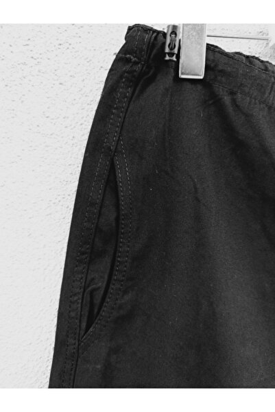 KOTOLOG Unisex Siyah Gabardin Kumaş Kargo Cep Bel Paça Lastikli Kapri Diz Altı
