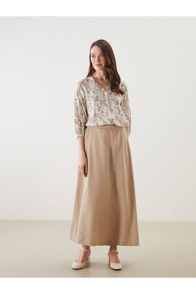 LC Waikiki Lcw Grace Beige Elastic Waist A-Line Women's Skirt