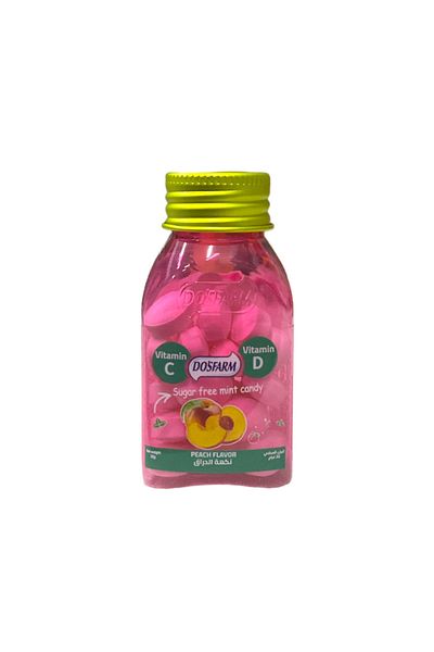 DOSFARM Refreshing Candy with Vitamin C and D, Peach Flavor, Sugar-Free - 22g