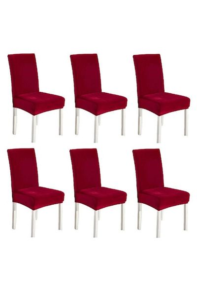 OEM Set 6 Elastic Universal Chair Covers in Velvet, MS STAR, Red