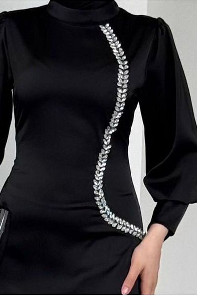 TRENDTESETTÜR ROCHIE DE SEARĂ DETALIATĂ DE PIATRĂ NEGRĂ DE DAMA T 1715