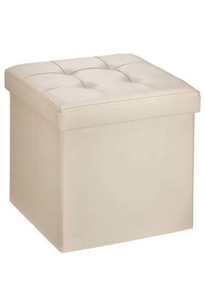OEM Folding Ottoman with Storage Space and Drawer, Cream