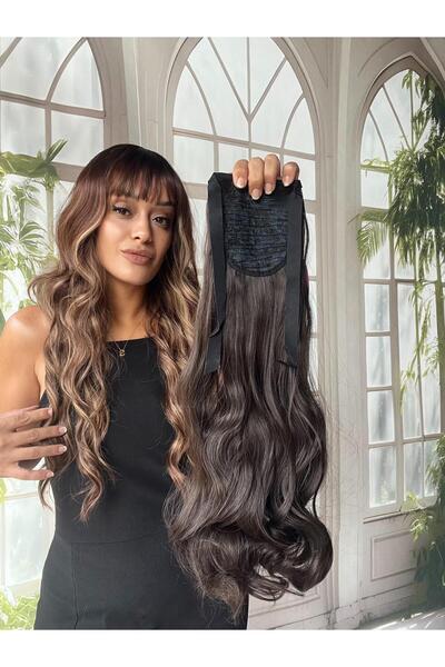 Suzan Peruk Bağcıklı At Kuyruğu Gerçek Saç Dokulu- Yandan dolamalı Takması ço...