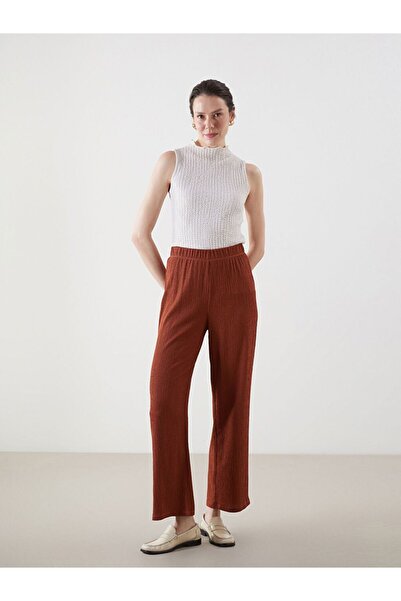 LC Waikiki Lcwaikiki Classic Brown Elastic Waist Textured Women's Trousers