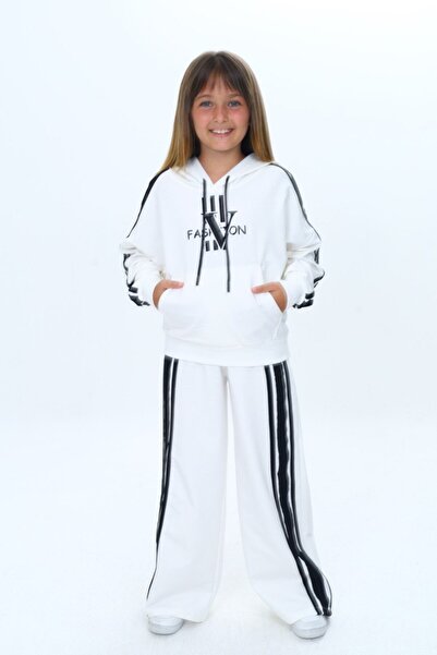 Asortik Kids Girls Tracksuit Set with Hooded Kangaroo Pocket – Oversize Fit, 2 Thread 100% Cotton-308