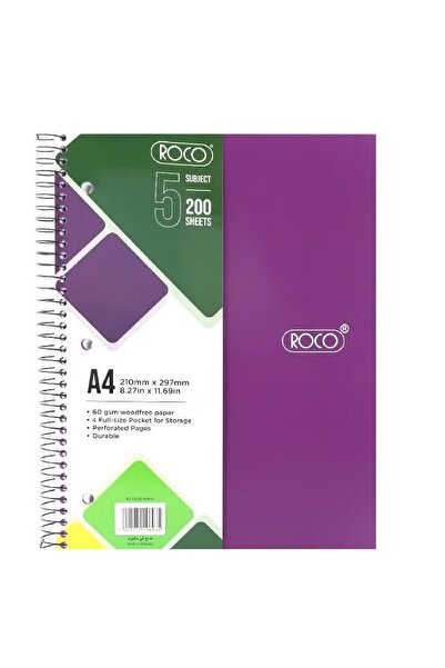 Roco دفتر ملاحظات نيون A4 - 200 ورقة، ورق مسطر، غلاف لامع