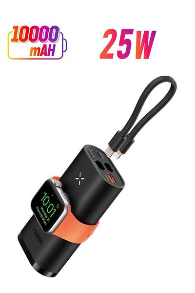 Veger Power Bank for iPhone & Apple Watch, 10000mAh 25W Fast Charging Battery Pack, 3-in-1 Portable