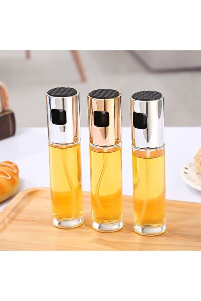 Flippy Glass Oil & Vinegar Sprayer, 100 ml, Refillable, 18.3 x 4.3 cm, Glossy Cap, Gold