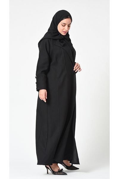 outline Black blazer abaya with a formal collar