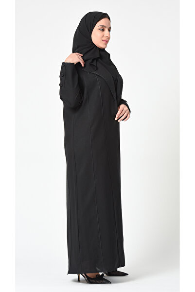 outline Black blazer abaya with a formal collar