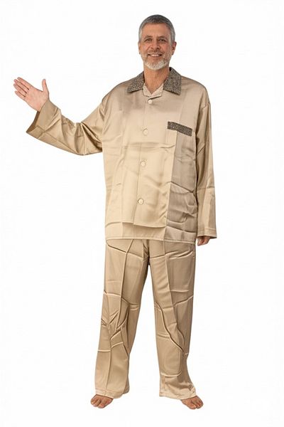 Oppland Set pijamale bărbați din țesătură satinată model clasic cu buzunare confortabil model complet OPEPT25PIEROMOD89