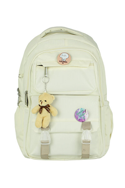 Dada Beige Korean Backpack with Double Compartment Side Pockets Back Support Accessories and Toys