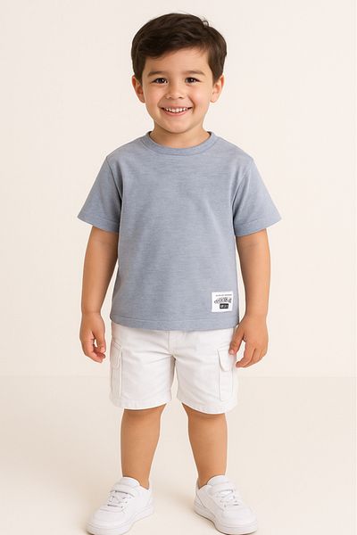 Victor and Jane Junior Boys Ribbed Cotton T-Shirt- Grey
