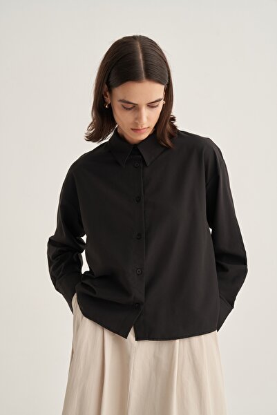 EBU Prive Women's Poplin Oversize Short Shirt Black