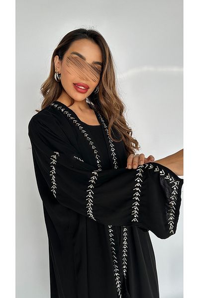 outline Black abaya with inner dress and embroidery