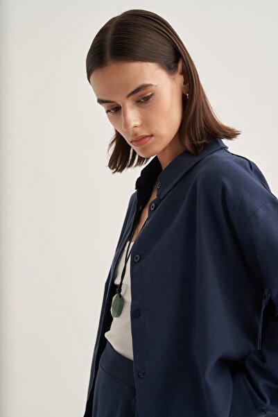 EBU Prive Women's Organic Cotton Oversize Short Shirt Navy Blue