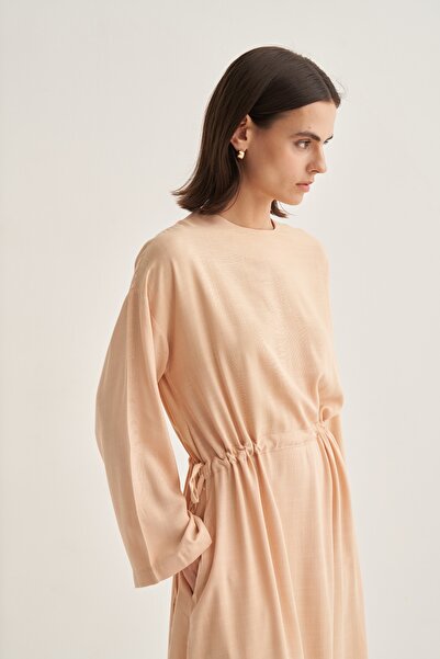 EBU Prive Γυναικείο φόρεμα με κορδόνια σε πούδρα