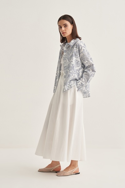 EBU Prive Жіноча поплінова сорочка оверсайз з коротким рукавом, візерунок «пейслі», синій колір