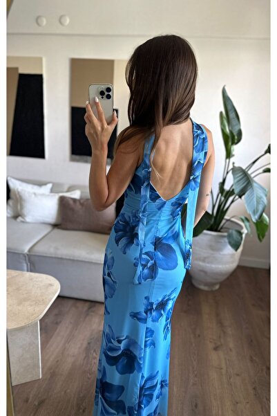 Özgece FULARLI DESENLİ TÜL ASTARLI ELBİSE