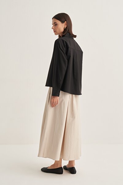 EBU Prive Women's Poplin Oversize Short Shirt Black