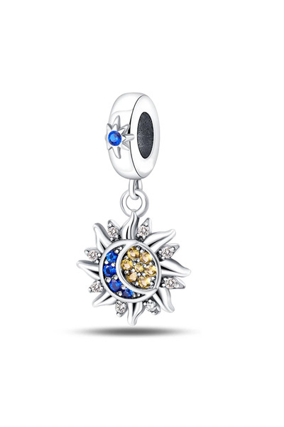 Belora Silver charm with Sun and Moon with colored crystals