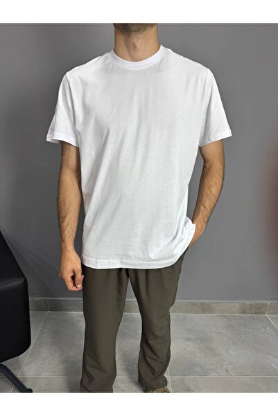 Bisiklet Yaka Beyaz Basic T-Shirt