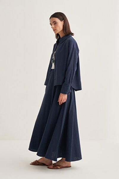 EBU Prive Women's Organic Cotton Oversize Short Shirt Navy Blue