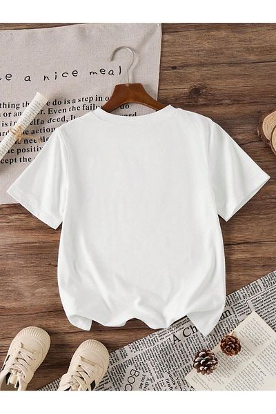 aynewmoda Girl's lapopo logo Printed short sleeve round neck t-shirt