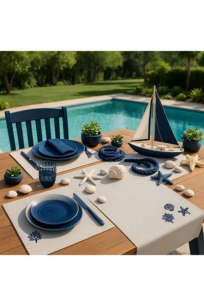 caka home design 2-Piece American Service Marine Navy Blue Coral Embroidered (Grey Background)