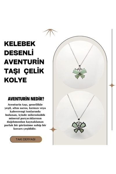 AYDESİA EL YAPIMI KELEBEK DESENLİ AVENTURİN TAŞI DOĞALTAŞ KOLYE
