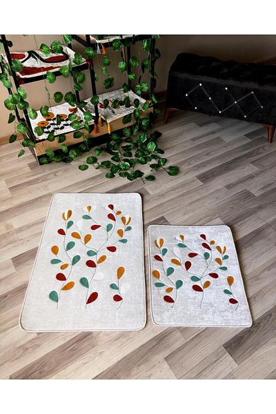 Doruklar Home Collection Digital Printing Non-Slip Base Washable 2-Piece Punch Bath Mat Set Pcp003