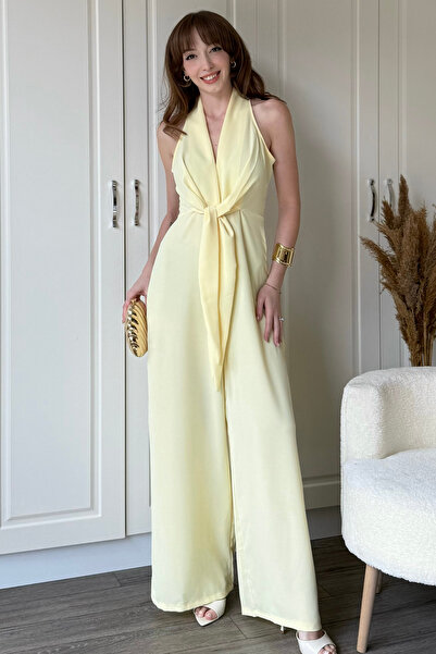 Dilay Gökoğlu Butik Sarı Önden Bağlamalı Bol Paça Tulum