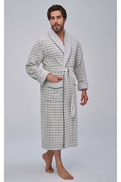 Nuşa Stylish Checkered Bamboo Cotton Men's Bathrobe