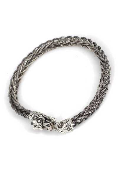 Nusret Takı 925 Ayar Gümüş Ejderha Başlı Örgü Bileklik