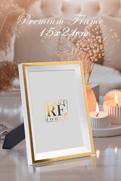 Simge Retouch Premium Fotoğraf Çerçevesi 15x21CM Beyaz Gold Derin Masaüstü ve...