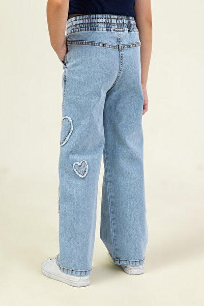 DMB BOYS & GIRLS Kız Çocuk Kalp Detaylı Geniş Paça Jean Pantolon
