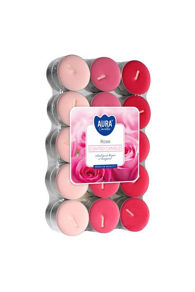 BISPOL Set 30 Lumanari Pastile Parfumate, Aura, Trandafir P30-78