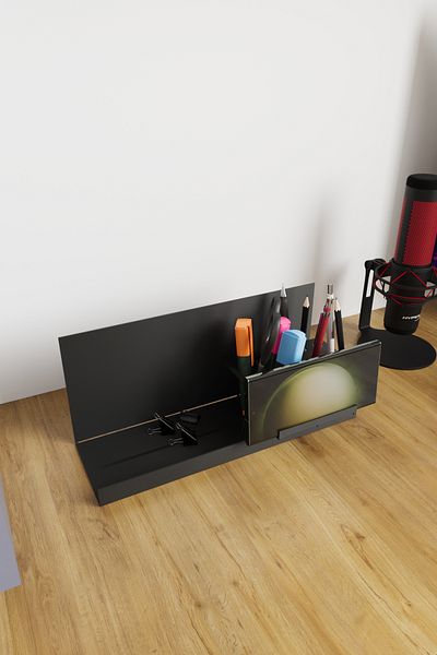 Grandmix Desktop Pen Holder Organizer Multipurpose Metal Desktop Organizer with Phone Holder Black 30X11X13 cm