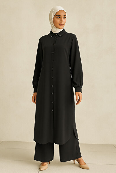 Doque 56124 ÖNÜ DÜĞMELİ KOL UCU MANŞETLİ KREP İKİLİ TAKIM #04-25#