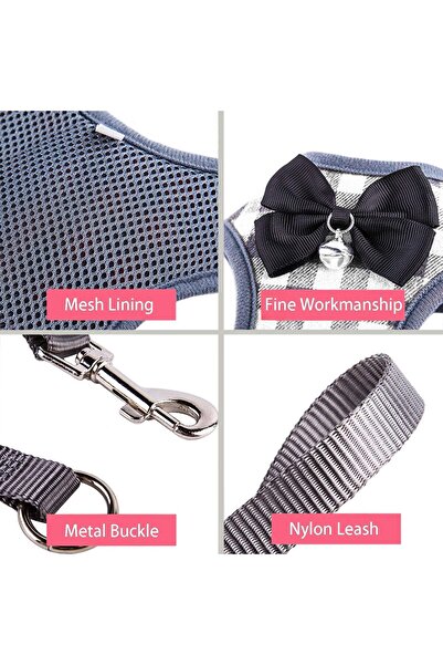 EDA LUXURY BEAUTY 2'li Özel Köpek Kedi Lüks Zilli Papyonlu Göğüs Tasması & Gezdirme Kıyafeti Küçük Irk Süslü Leash Set