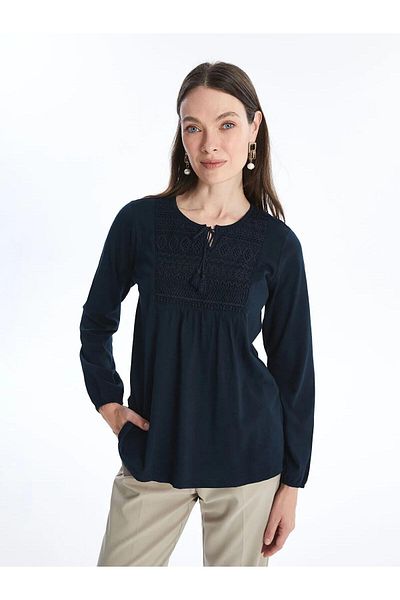 LC Waikiki Lcw Grace Tie Collar Embroidered Blouse (W5)