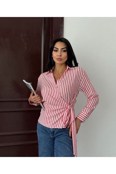 Azda Striped Baglam Linen Shirt Md:10120