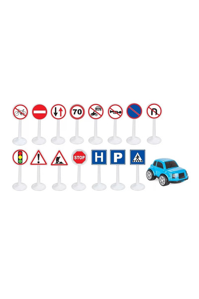 JollyMag Set Pilsan Jucarie indicatoare rutiere Mini Traffic Signs cu masinuta