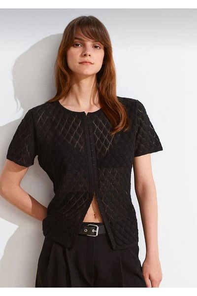 Dilvin Crew Neck Lace Look Agreed Knitwear Cardigan