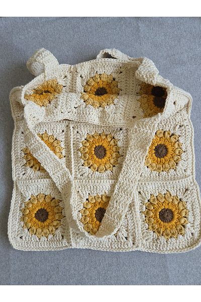 lupi Sunflower Motif Bag Hand Knitted Bag Hand Knitted Beach Bag