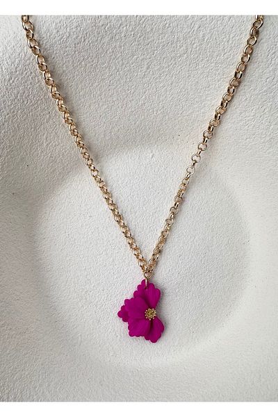 ACCESSORY Fuchsia Flower Detail Gold Chain Necklace Design Necklace