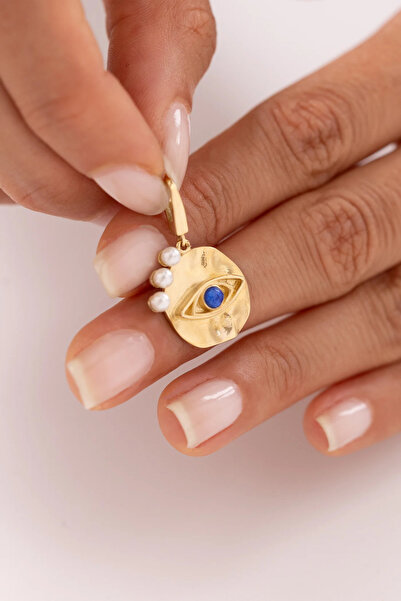 Zeyd Jewelry Mavi Mineli Antik Göz 14 Ayar Altın Kolye Ucu