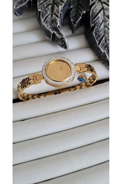 Kado Kuyumculuk 22 Ayar Çeyrek Altınlı Çelik Kelepçe Bileklik