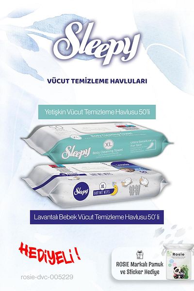 Sleepy Adult and Baby Body Cleaning Towel 50 X 2 (100 Sheets) and Rosie Gift