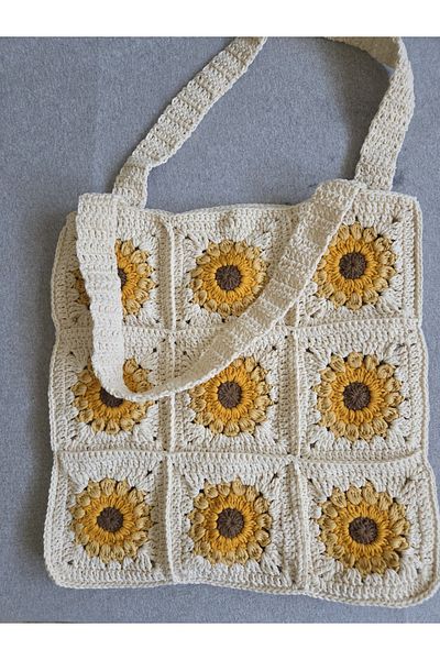 lupi Sunflower Motif Bag Hand Knitted Bag Hand Knitted Beach Bag